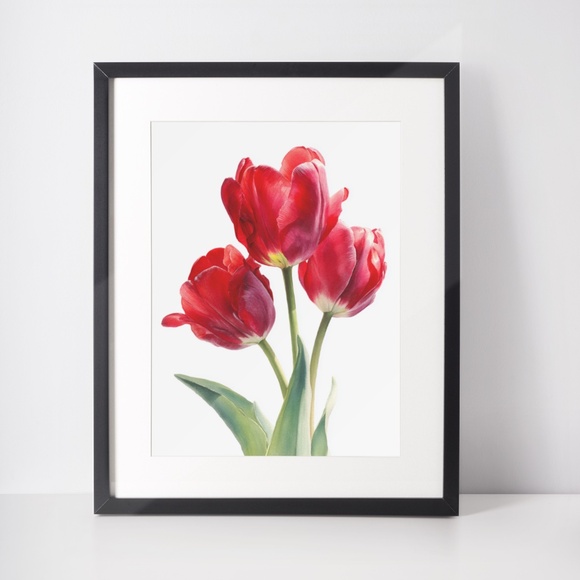 Watercolor Red Tulips Wall Art Illustration Print Poster Unframed - Picture 2 of 6
